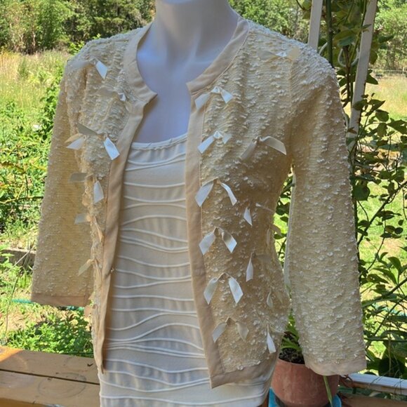 A'Reve summer lightweight  Lace Cardigan with Ribbon Accents small - Picture 4 of 12